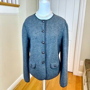 Lands End Jacket Cardigan Wool Tweed Herringbone Gray Classic (12)